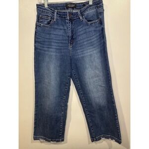 Judy blue women's wide leg crop jeans 11/30 boho distressed denim hem grunge y2k